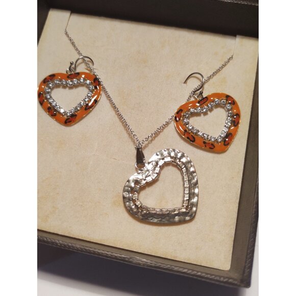 Women's Sterling Silver & Enamel Cubic Zirconia Earrings, Pendant & Necklace 15" - Picture 9 of 12